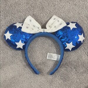Disney Mickey Minnie Ears Blue Sequin Star Headband with Bow